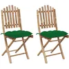 Image de vidaXL Vidaxl Chaises Pliables De Jardin 2 Pcs Avec Coussins Bambou