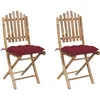 Image de vidaXL Vidaxl Chaises Pliables De Jardin 2 Pcs Avec Coussins Bambou