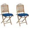 Image de vidaXL Chaises pliables de jardin 2 pcs avec coussins Bambou