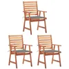 Image de vidaXL Chaises à manger d'extérieur lot de 3 et coussins Acacia massif