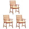 Image de vidaXL Chaises à manger d'extérieur lot de 3 et coussins Acacia massif