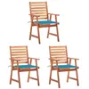 Image de vidaXL Chaises à manger d'extérieur lot de 3 et coussins Acacia massif