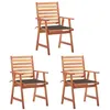Image de vidaXL Chaises à manger d'extérieur lot de 3 et coussins Acacia massif