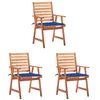 Image de vidaXL Chaises à manger d'extérieur lot de 3 et coussins Acacia massif