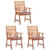 Image de vidaXL Chaises à manger d'extérieur lot de 3 et coussins Acacia massif3064360
