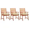 Image de vidaXL Chaises à manger d'extérieur lot de 3 et coussins Acacia massif