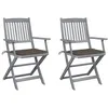 Image de Vidaxl Chaises Pliables D'extÃ©rieur 2 Pcs Avec Coussins Bois D'acacia