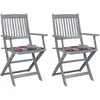 Image de vidaXL Vidaxl Chaises Pliables D'extérieur 2 Pcs Avec Coussins Bois D'acacia