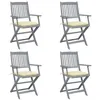 Image de vidaXL Chaises pliables d'extérieur lot de 4 et coussins Bois d'acacia
