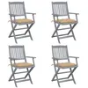 Image de vidaXL Chaises pliables d'extérieur lot de 4 et coussins Bois d'acacia