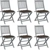 Image de vidaXL Vidaxl Chaises Pliables D'extérieur 6 Pcs Avec Coussins Bois D'acacia