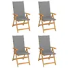 Image de vidaXL Chaises de jardin lot de 4 avec coussins gris Bois teck solide
