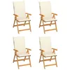 Image de vidaXL Chaises de jardin lot de 4 avec coussins crème Bois teck solide