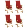 Image de vidaXL Chaises de jardin lot de 4 avec coussins rouge Bois teck massif