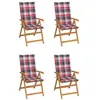 Image de vidaXL Chaises de jardin lot de 4 et coussins à carreaux rouge Teck