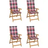 Image de vidaXL Vidaxl Chaises De Jardin 4 Pcs Avec Coussins À Carreaux Rouge Teck