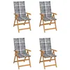 Image de vidaXL Chaises de jardin lot de 4 coussins à carreaux gris Teck solide