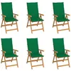 Image de vidaXL Chaises de jardin lot de 6 avec coussins vert Bois teck massif
