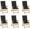Image de vidaXL Chaises de jardin lot de 6 avec coussins noir Bois teck massif