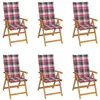 Image de vidaXL Chaises de jardin lot de 6 et coussins carreaux rouge Bois teck