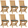 Image de Vidaxl Chaises De Jardin Avec Coussins Gris 6 Pcs Bois De Teck Massif