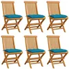 Image de vidaXL Chaises de jardin et coussins bleu clair lot de 6 Bois de teck3065609