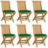 Image de vidaXL Chaises de jardin et coussins vert lot de 6 Bois de teck massif3065610
