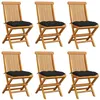 Image de vidaXL Chaises de jardin et coussins noir lot de 6 Bois de teck massif3065612