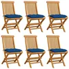 Image de vidaXL Chaises de jardin et coussins bleu lot de 6 Bois de teck massif3065615