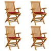 Image de vidaXL Chaises de jardin et coussins rouge lot de 4 Bois teck massif3065623