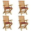 Image de vidaXL Chaises de jardin avec coussins rouge bordeaux lot de 4 Teck
