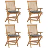 Image de vidaXL Chaises de jardin et coussins gris lot de 4 Bois de teck massif