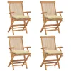 Image de Vidaxl Chaises De Jardin Avec Coussins Blanc CrÃ¨me 4 Pcs Teck Massif