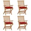 Image de vidaXL Chaises de jardin et coussins rouge lot de 4 Bois teck massif