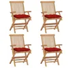 Image de Vidaxl Chaises De Jardin Et Coussins Rouge Lot De 4 Bois Teck Massif