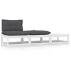 Image de vidaXL Salon de jardin 3 pcs avec coussins Blanc Bois de pin massif805766