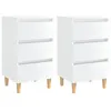 Image de vidaXL Tables de chevet pieds en bois 2 pcs blanc brillant 40x35x69 cm