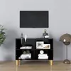 Image de vidaXL Meuble TV avec pieds en bois massif Noir 69,5x30x50 cm805924