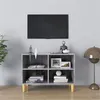 Image de vidaXL Meuble TV avec pieds en bois massif Gris béton 69,5x30x50 cm