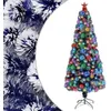 Image de vidaXL Arbre de Noël artificiel pré-éclairé blanc/bleu fibre optique
