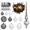 Image de vidaXL Set de boules de Noël avec pic et 300 LED 120pcs Blanc et gris330100
