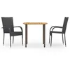 Image de vidaXL Ensemble à manger de jardin 3pcs Résine tressée Noir