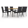 Image de vidaXL Ensemble à manger de jardin 7 pcs Résine tressée Noir