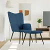 Image de vidaXL Chaise de relaxation avec tabouret Bleu Tissu327956