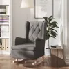 Image de vidaXL Fauteuil avec pieds Ã  bascule en bois d'hÃ©vÃ©a Gris foncÃ© Tissu