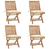 Image de vidaXL Chaises pliables de jardin avec coussins lot de 4 Teck solide