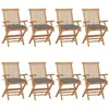 Image de vidaXL Chaises de jardin avec coussins gris lot de 8 Bois teck massif3072905