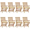 Image de vidaXL Chaises de jardin et coussins blanc crème lot de 8 Teck massif