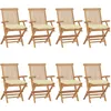 Image de Vidaxl Chaises De Jardin Et Coussins Blanc CrÃ¨me Lot De 8 Teck Massif
