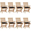 Image de vidaXL Vidaxl Chaises De Jardin Avec Coussins Noir Lot De 8 Bois Teck Massif